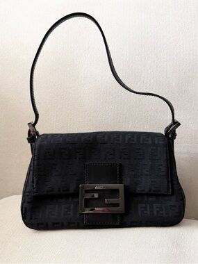 Fendi Black Zuchinno Mini Mama Baguette Shoulder Bag